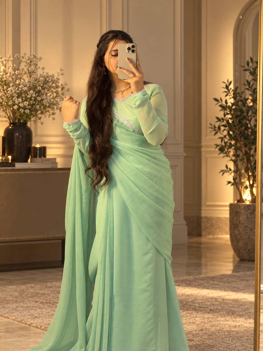 Sage Green Chiffon Saree