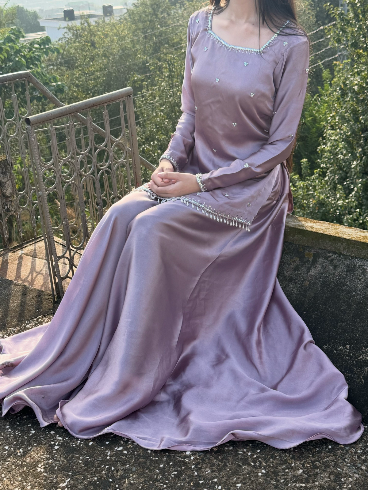 Silver Mist Embellished Anarkali Dress