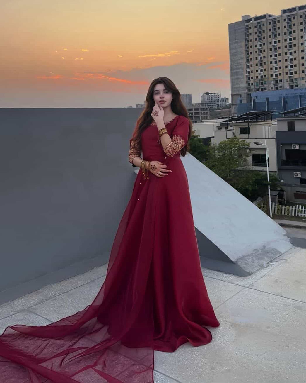 Red Rose - Zardozi Embroidered Silk Anarkali in Maroon by SEHZA