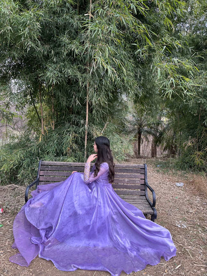 Purple Rose - Zardozi Embroidered Silk Anarkali in Purple by SEHZA