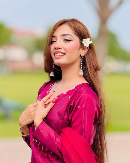Rosa Crimson - White Embroidered Kataan Silk 4-Piece Suit by SEHZA