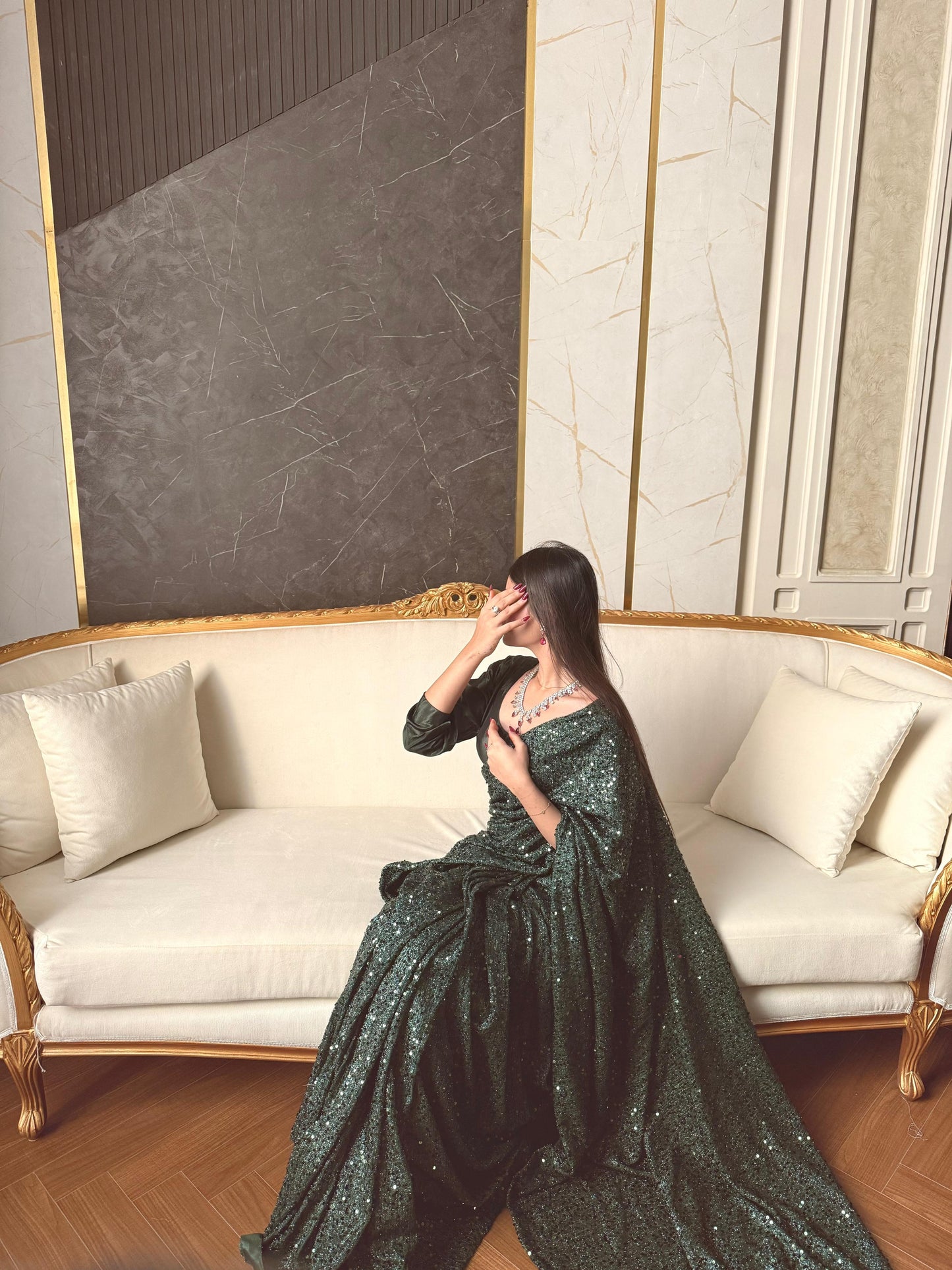 Zarlish - Sequined Ready-to-Wear Saree in Green by SEHZA