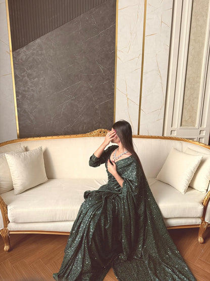 Zarlish - Sequined Ready-to-Wear Saree in Green by SEHZA
