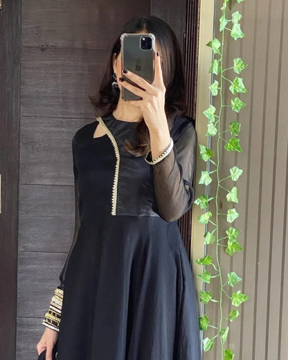 Kala Jora - Chiffon Anarkali Frock in Black by SEHZA