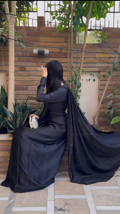 Aayat - Elegant Ready-to-Wear Satin | Silk Saree in Black by SEHZA