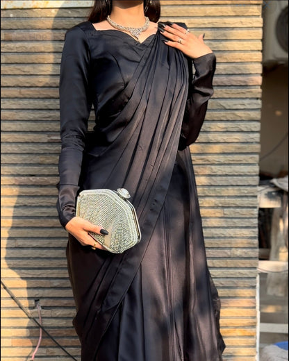 Aayat - Elegant Ready-to-Wear Satin | Silk Saree in Black by SEHZA