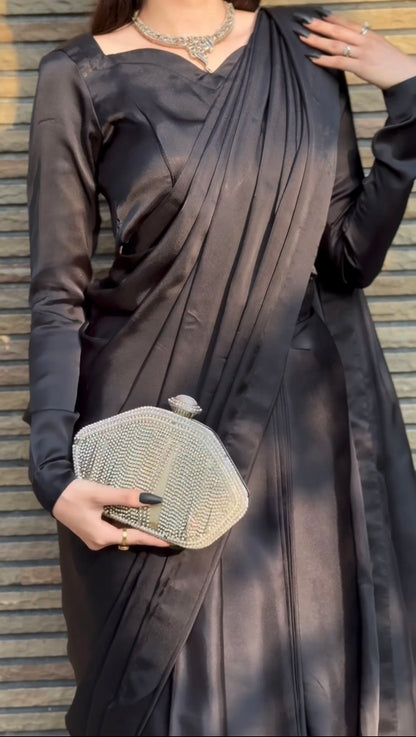 Aayat - Elegant Ready-to-Wear Satin | Silk Saree in Black by SEHZA