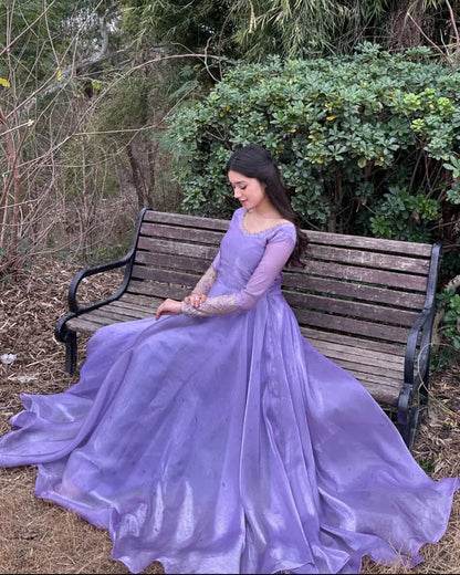 Purple Rose - Zardozi Embroidered Silk Anarkali in Purple by SEHZA