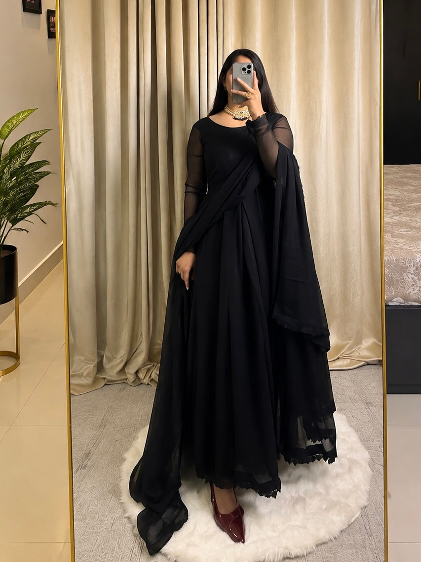 Noir Élan — Black Chiffon Maxi