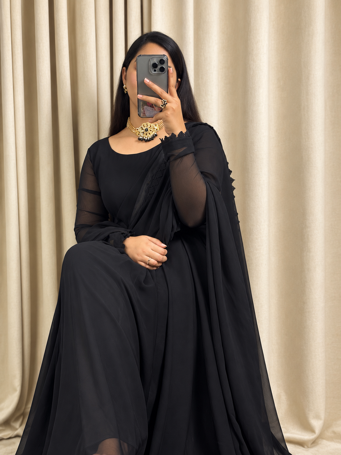 Noir Élan — Black Chiffon Maxi