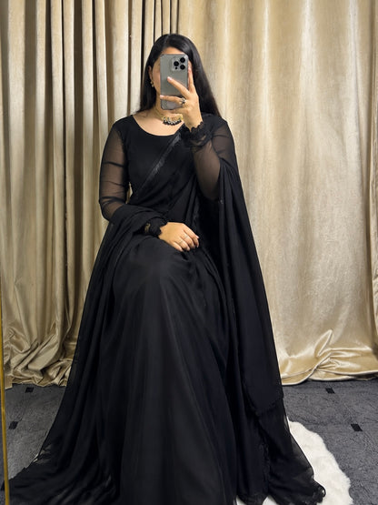 Noir Élan — Black Chiffon Maxi