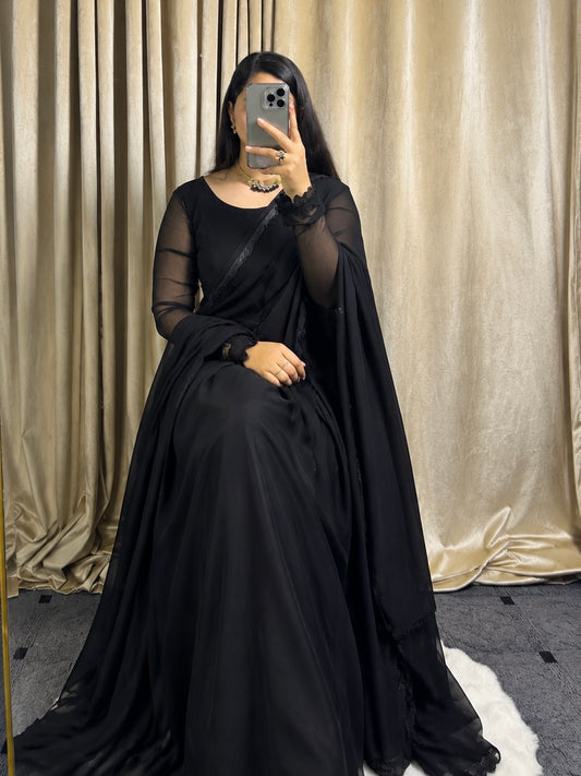 Noir Élan — Black Chiffon Maxi