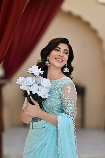 Aqua Pearl Elegance Saree
