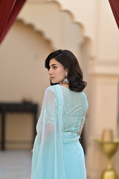 Aqua Pearl Elegance Saree