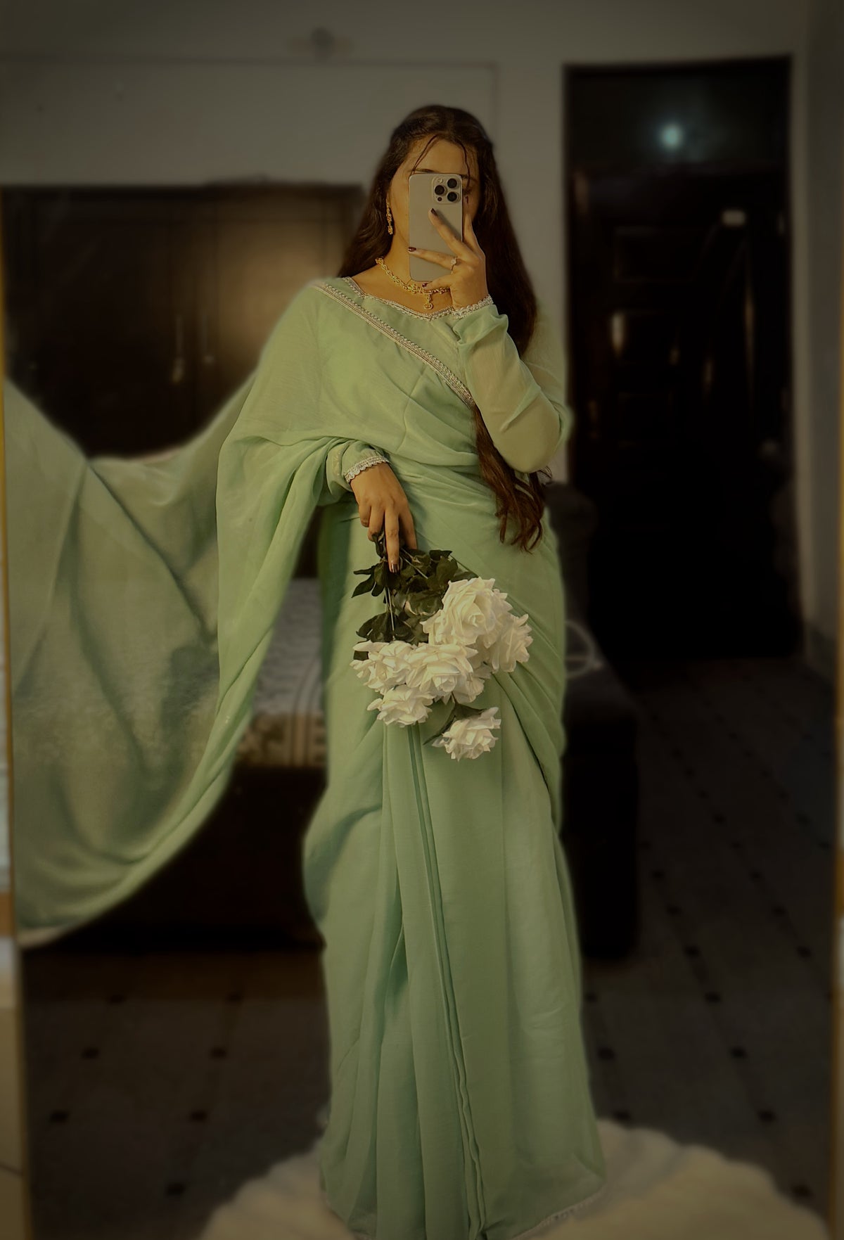 Sage Green Chiffon Saree