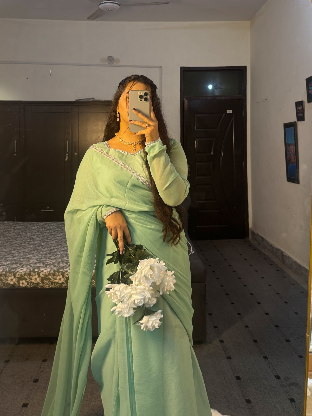 Sage Green Chiffon Saree