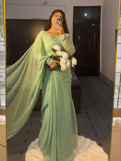 Sage Green Chiffon Saree