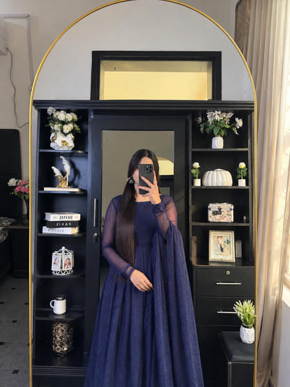 Noir Élan — Navy Blue Chiffon Maxi