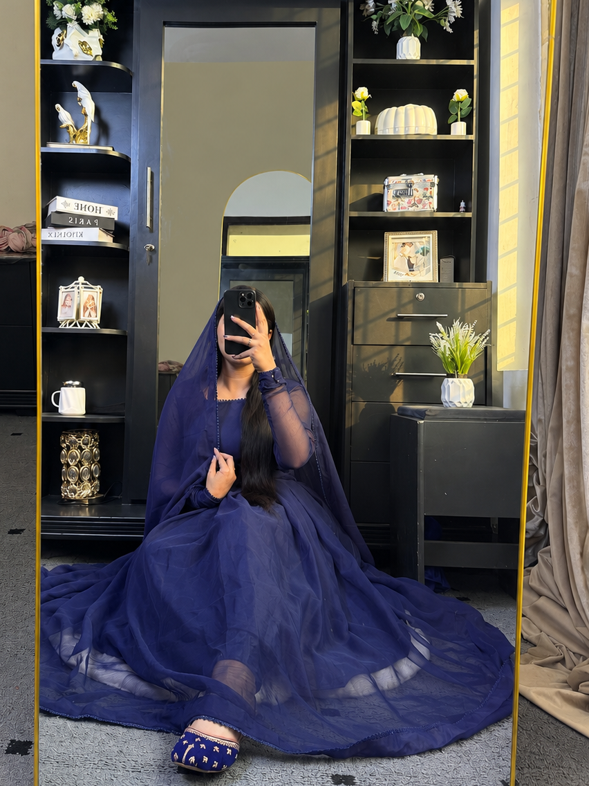 Noir Élan — Navy Blue Chiffon Maxi