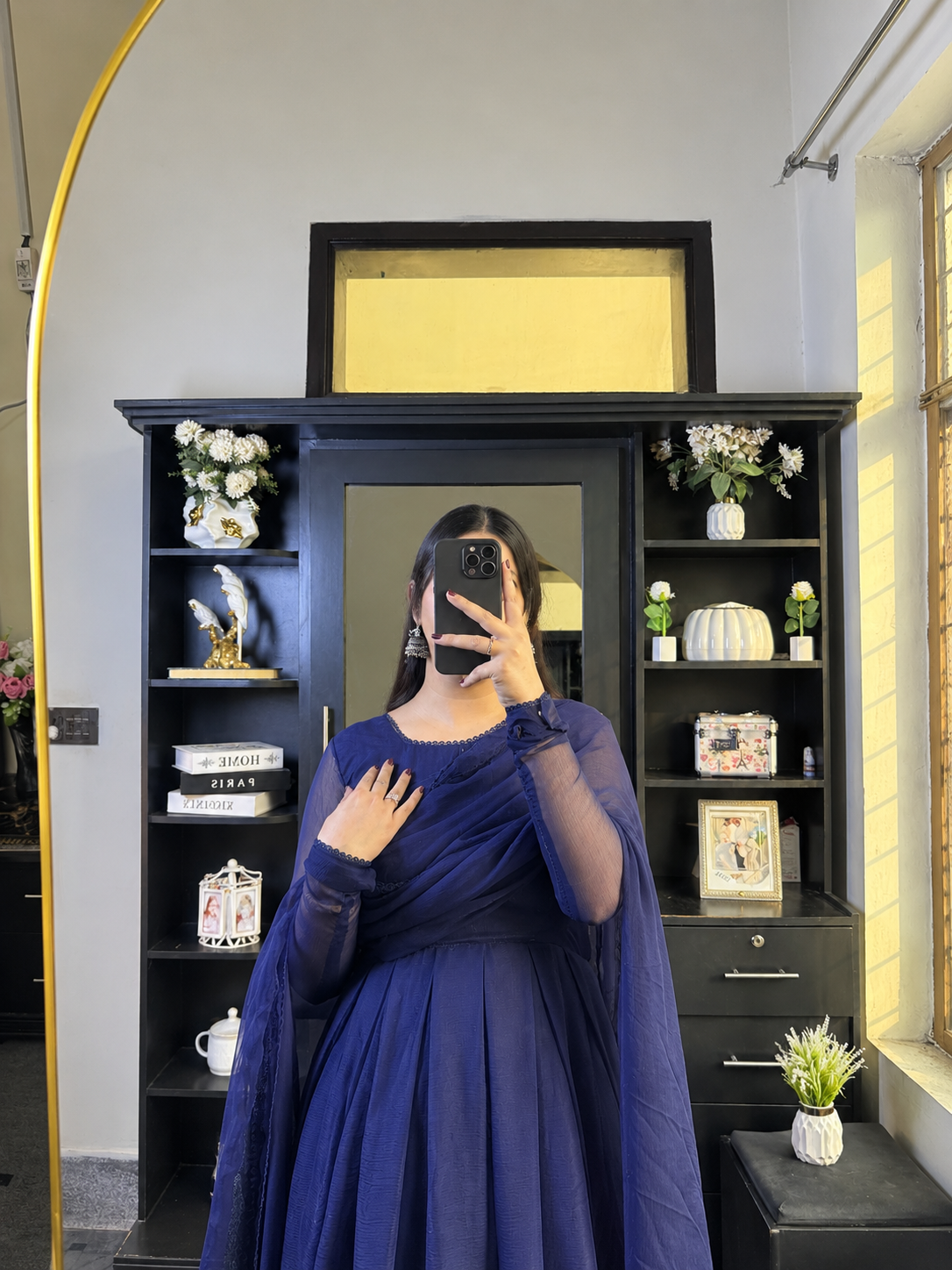 Noir Élan — Navy Blue Chiffon Maxi