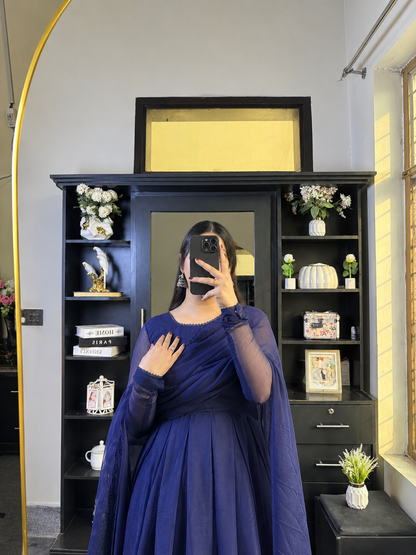 Noir Élan — Navy Blue Chiffon Maxi