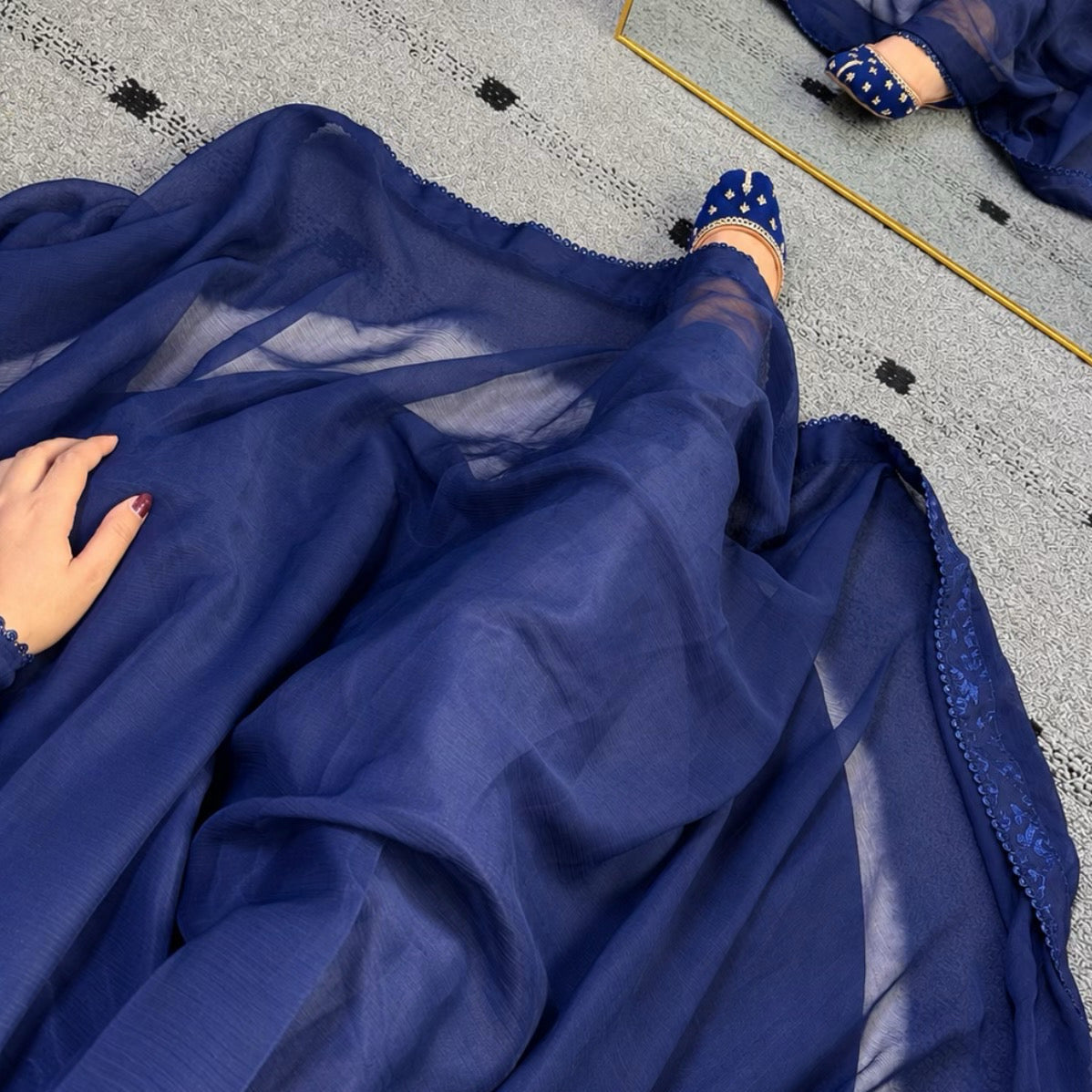 Noir Élan — Navy Blue Chiffon Maxi