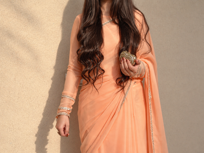 Peach Glow Chiffon Saree