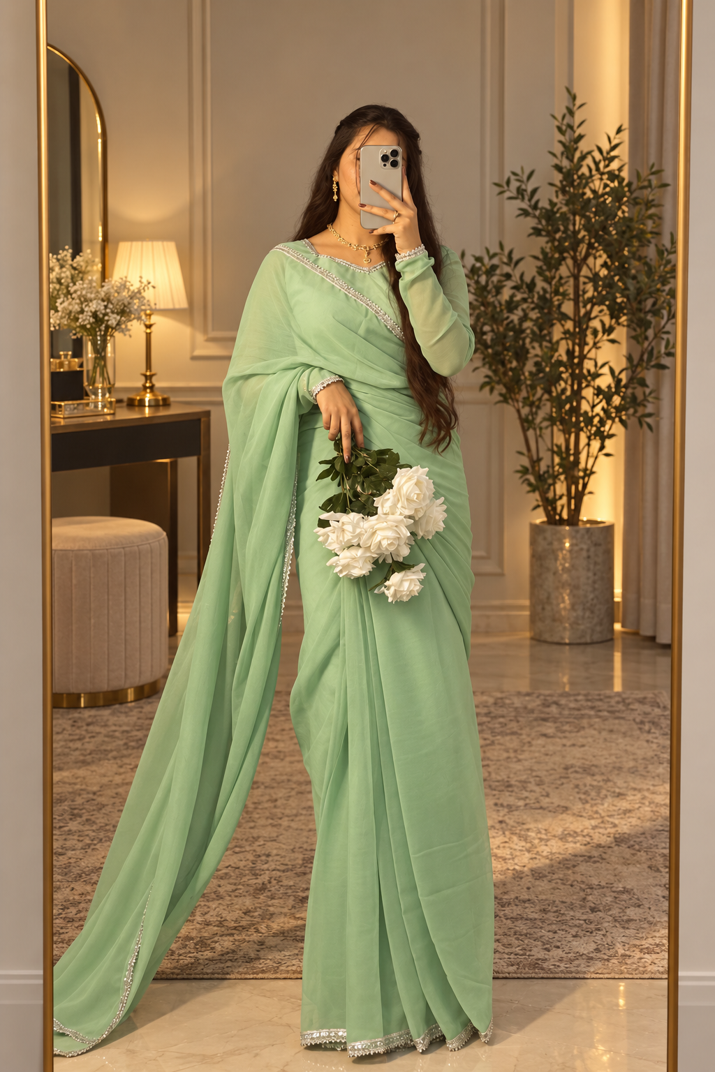 Sage Green Chiffon Saree