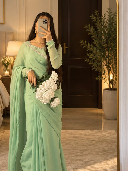 Sage Green Chiffon Saree