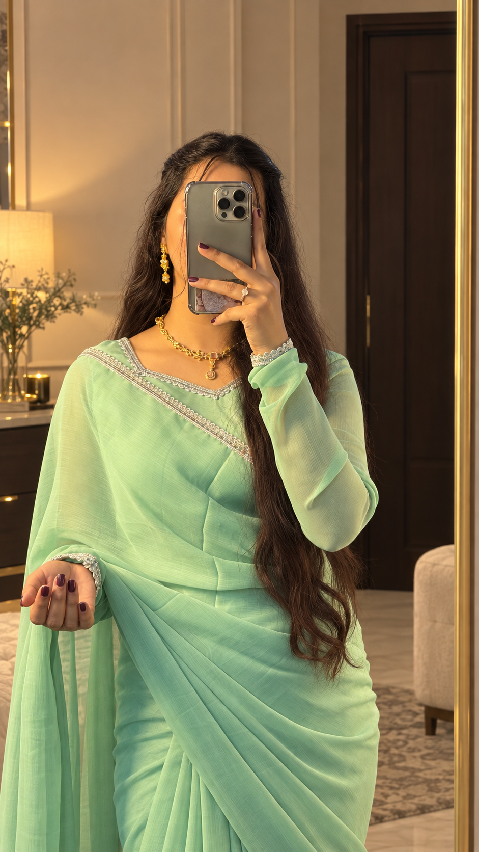 Sage Green Chiffon Saree