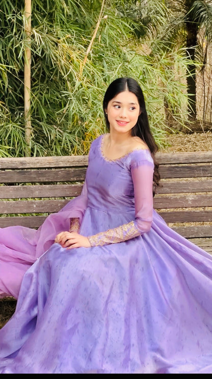 Purple Rose - Zardozi Embroidered Silk Anarkali in Purple by SEHZA
