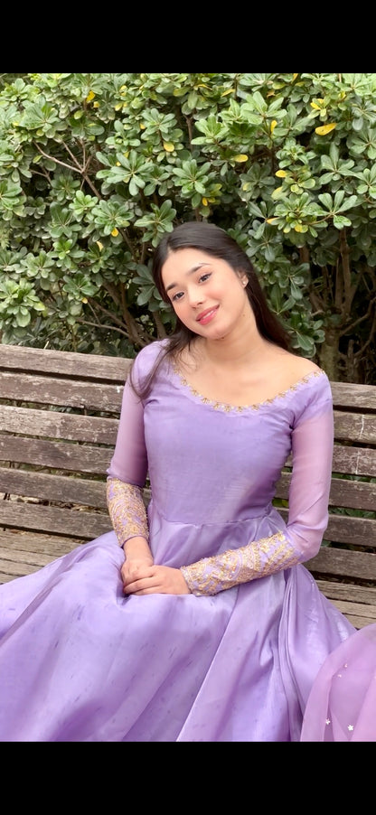 Purple Rose - Zardozi Embroidered Silk Anarkali in Purple by SEHZA