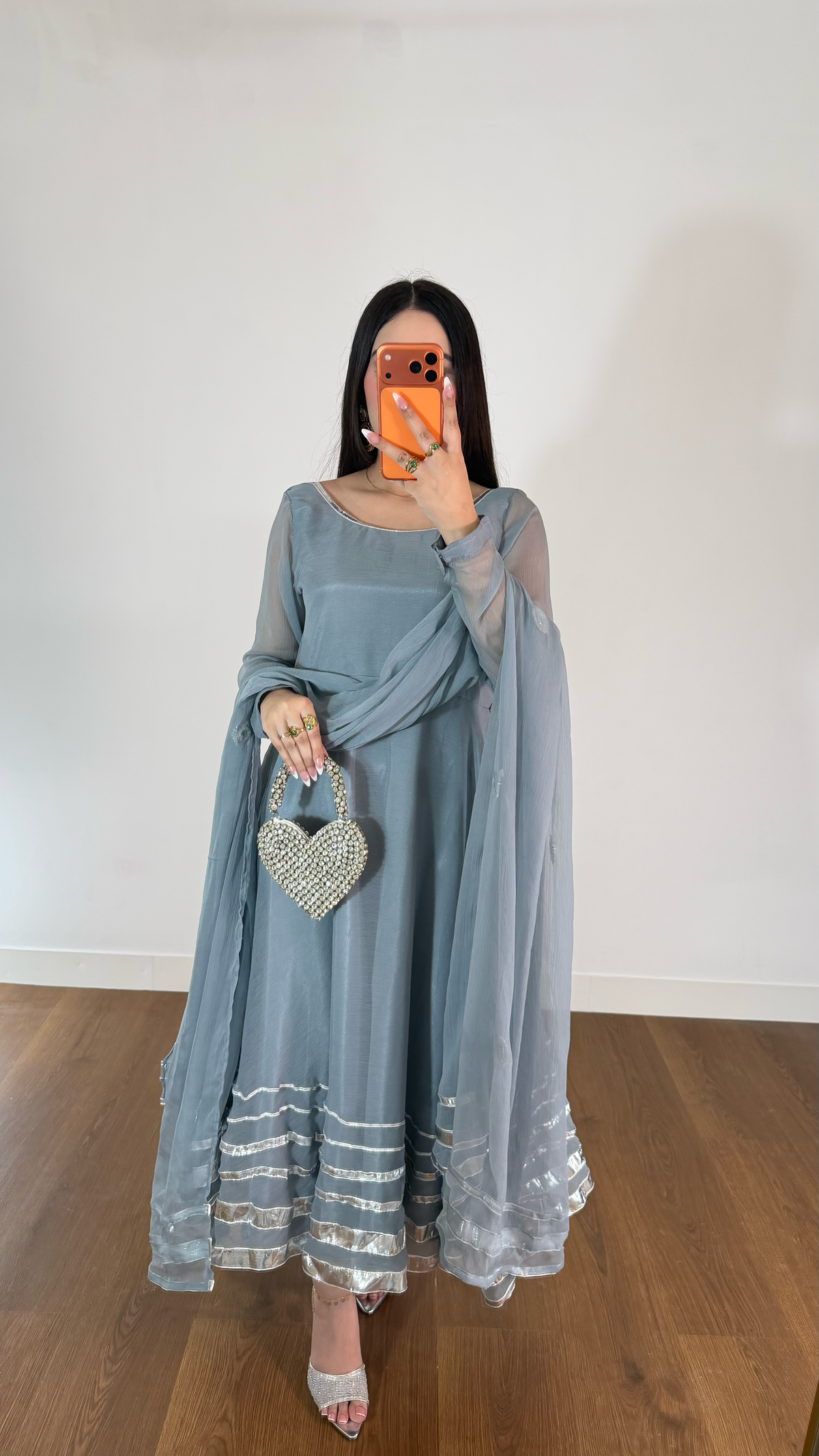 Misty Blue Sheer Anarkali Suit with Silver Border Detailing