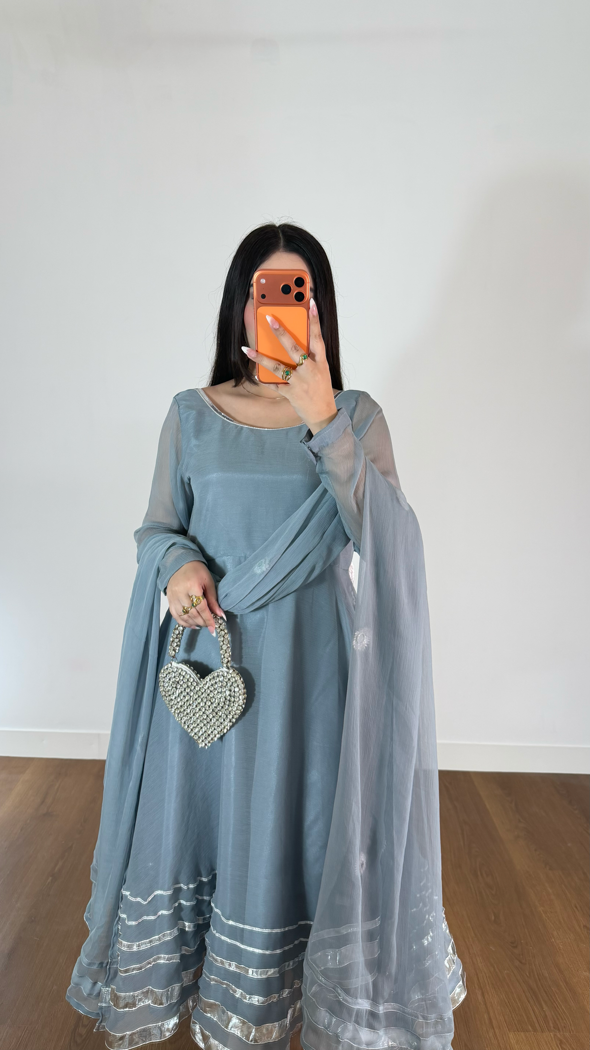 Misty Blue Sheer Anarkali Suit with Silver Border Detailing