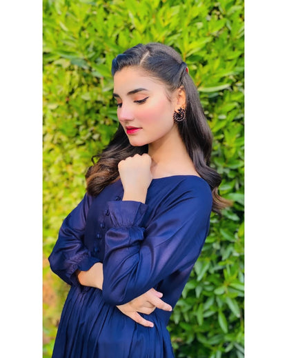 Neelam - Flared Lawn Anarkali Frock in Royal Blue by SEHZA