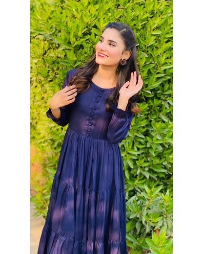 Neelam - Flared Lawn Anarkali Frock in Royal Blue by SEHZA