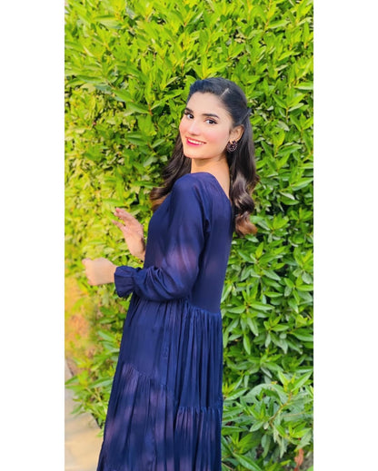 Neelam - Flared Lawn Anarkali Frock in Royal Blue by SEHZA