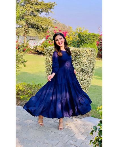 Neelam - Flared Lawn Anarkali Frock in Royal Blue by SEHZA