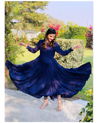 Neelam - Flared Lawn Anarkali Frock in Royal Blue by SEHZA