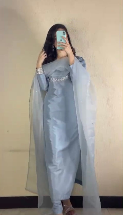 Silky Sophistication - Embellished China Silk 3-Piece Suit by SEHZA