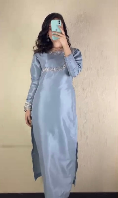 Silky Sophistication - Embellished China Silk 3-Piece Suit by SEHZA