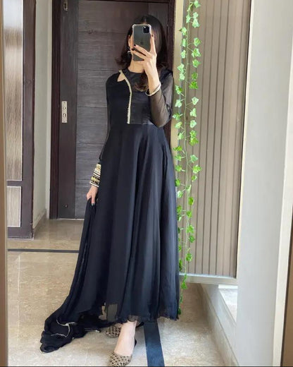 Kala Jora - Chiffon Anarkali Frock in Black by SEHZA