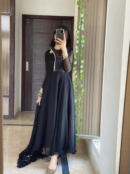 Kala Jora - Chiffon Anarkali Frock in Black by SEHZA