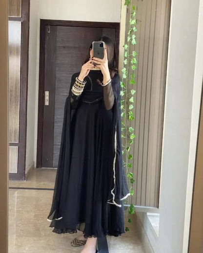 Kala Jora - Chiffon Anarkali Frock in Black by SEHZA