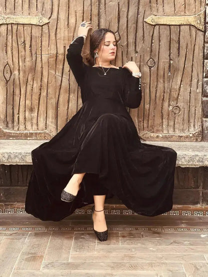 Zoya - Quiet Luxury Velvet Maxi Dress in Black by SEHZA