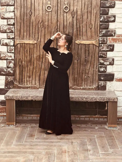 Zoya - Quiet Luxury Velvet Maxi Dress in Black by SEHZA
