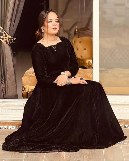 Zoya - Quiet Luxury Velvet Maxi Dress in Black by SEHZA