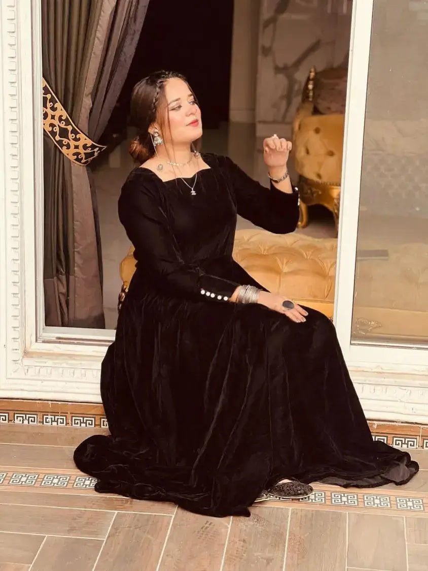 Zoya - Quiet Luxury Velvet Maxi Dress in Black by SEHZA