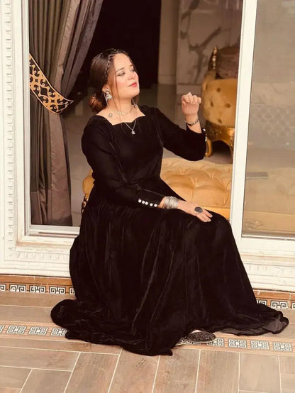 Zoya - Quiet Luxury Velvet Maxi Dress in Black by SEHZA